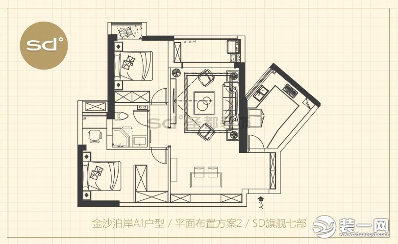 武汉圣都装饰金沙泊岸方案解析 100平两室两厅户型